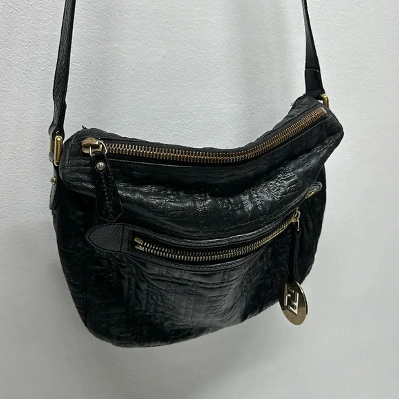 Fendi FF Quilted Coated Canvas Embossed Crossbody Bag Purse Designer Black Gold - Picture 5 of 17